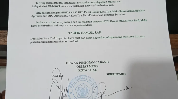 Taufik Hamud Kembali Didukung Nahkodai Partai Golkar Tual
