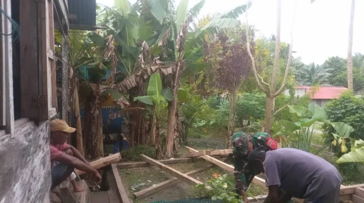 Karya Bakti Babinsa Koramil 1503-03/Dobo Bangun Rumah Warga