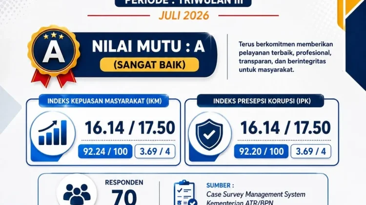 Kantah Kabupaten Maluku Tenggara Raih Nilai Mutu A pada Survei IKM & IPK Juli 2026