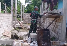 Babinsa Koramil 1503-06/PP Kur Sigap Bantu Warga Bangun Rumah