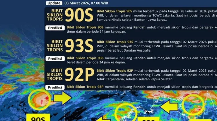 BMKG Detects Three Tropical Cyclone Seeds, Issues Weather Alert