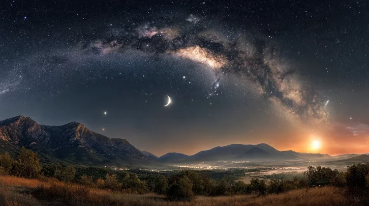 September Night Sky: Harvest Moon Venus Auroras
