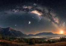 September Night Sky: Harvest Moon Venus Auroras