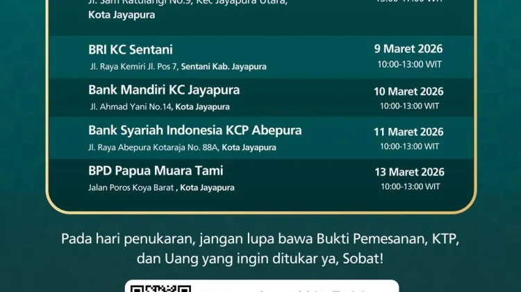 BI Buka Layanan Penukaran Uang Rupiah SERAMBI 2026 di Sejumlah Wilayah Papua