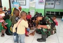 Satgas Yonif 511/DY Pos Pirime Gelar Posyandu Bersama Puskesmas Pirime