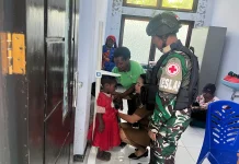 Satgas Yonif 511/DY dan Puskesmas Pirime Gelar Kegiatan Posyandu untuk Balita