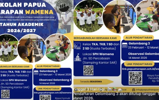 Sekolah Papua Harapan Wamena Buka Pendaftaran Siswa Baru Tahun Akademik 2026/2027