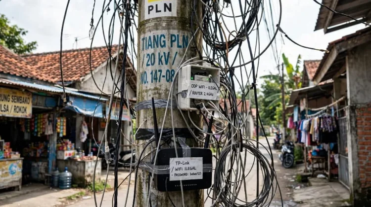 Marak Kabel WiFi Ilegal Numpang di Tiang PLN, Keselamatan Warga Way Kanan Terancam