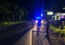 Ada Perbaikan Jalan, Satlantas Way Kanan Tandai Lubang di Jalintengsum