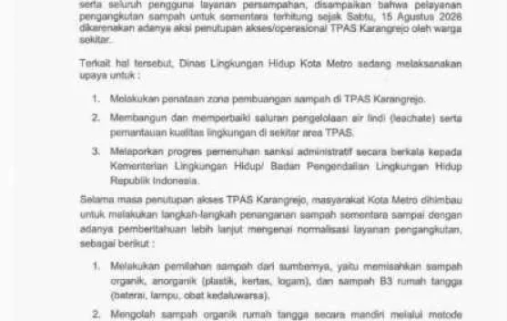 Layanan Angkut Sampah Metro Dihentikan sementara