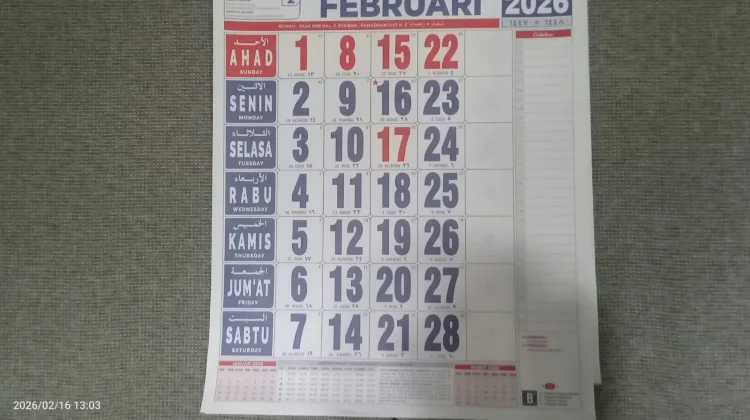 Kalender Tanggal Merah di Bulan Februari 2026