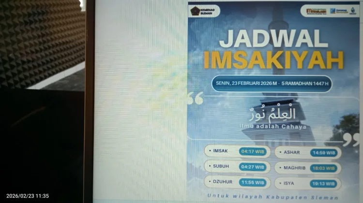 Jadwal Imsakiyah Senin, 23 Februari 2026 di Kabupaten Sleman