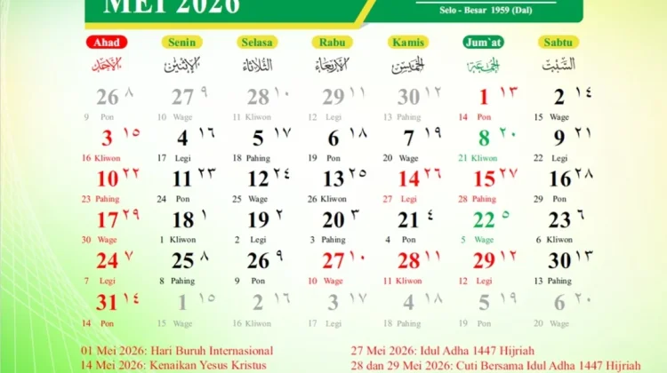 Catat, Tanggal Merah dan Libur Panjang Bulan Mei 2026