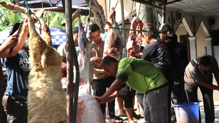 Bambang Purwanto Pimpin Jajaran Polresta Sleman Bagikan Daging Kurban
