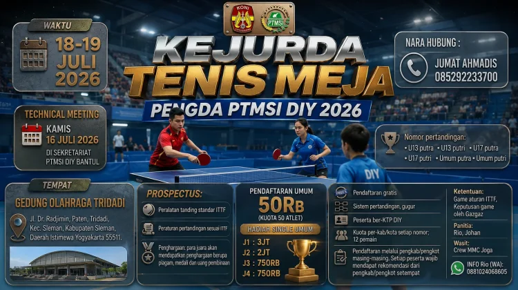 Kejurda Tenis Meja DIY Siap Hadirkan Ratusan Atlet Terbaik