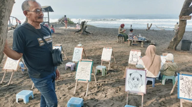 Lapak Mewarnai, Ladang Nafkah Pono dan Magnet Wisata Pantai Cangkring
