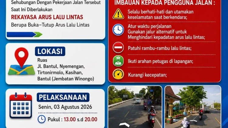 Pengguna Jalan Diminta Atur Perjalanan, Jembatan Winongo Berlakukan Buka Tutup