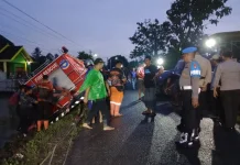 Hindari Dua Mobil di Jalan Sempit, Mobil Damkar Bantul Terperosok ke Sawah