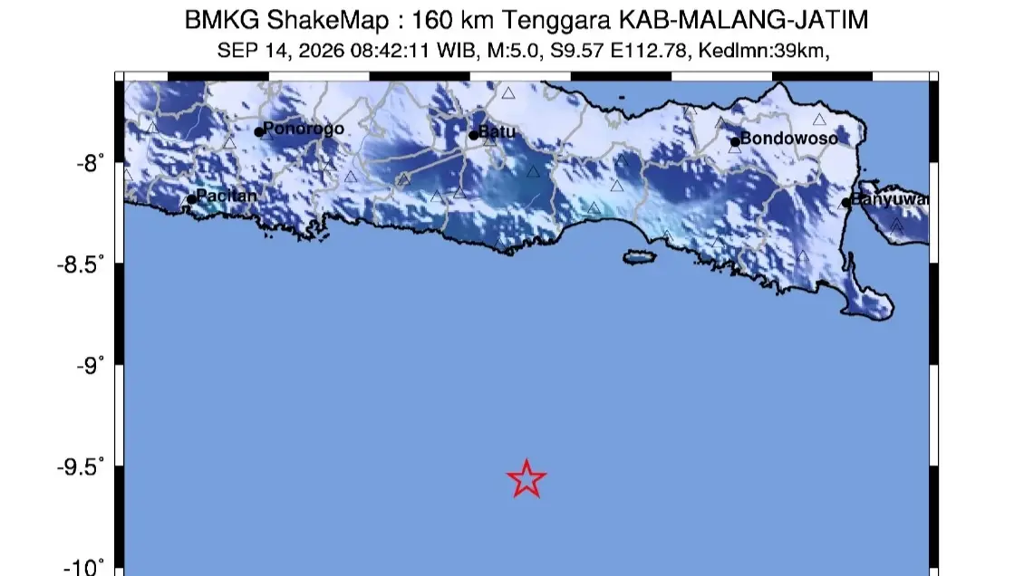 Titik mutakhir gempa di selatan Malang. (foto : BMKG)